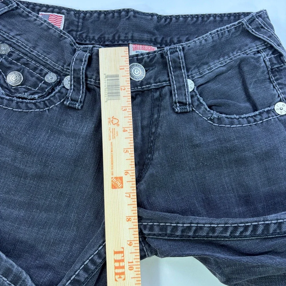True Religion Ricky Straight Leg Jeans Mens 31 Black Faded Contrast Stitch USA